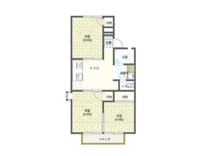 サンハイツ藤岡A棟(3DK/2階)の間取り写真