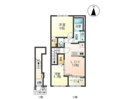 宗吾3丁目 アパートIII期工事(2LDK/2階)の間取り写真