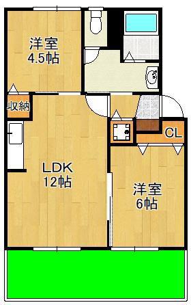 プレジール上吉田 A棟(2LDK/1階)の間取り写真