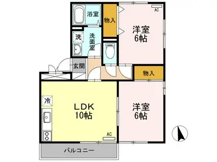 ロイヤルガーデン B201(2LDK/2階)の間取り写真