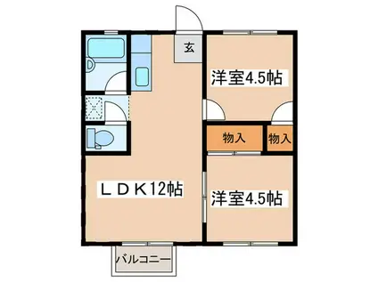 コーポラス谷神(2LDK/2階)の間取り写真