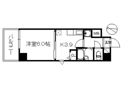 アリエス平尾II(1K/6階)の間取り写真