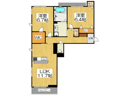 CINQ CHATEAU竹鼻(2LDK/1階)の間取り写真