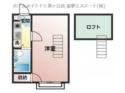 ハイツ深阪南II(1K/2階)の間取り写真