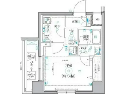 クオリタス菊川(1K/6階)の間取り写真