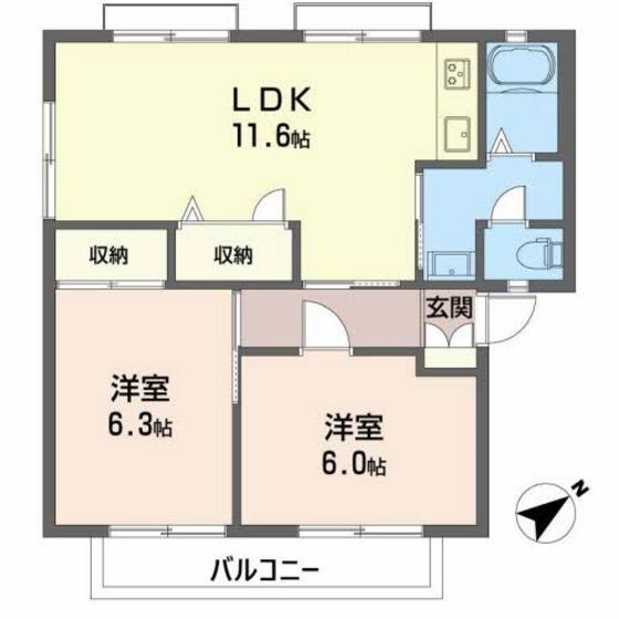 レヴールK I・II I(2LDK/2階)の間取り写真