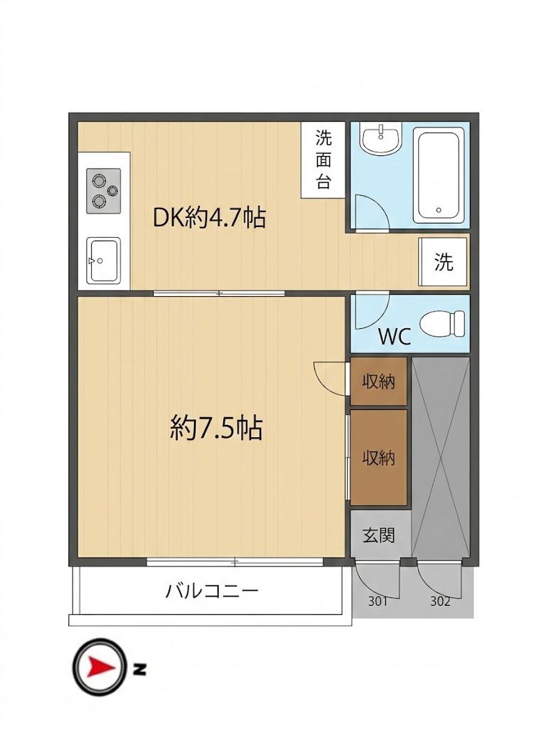 ヴィラ栄町III(1DK/1階)の間取り写真