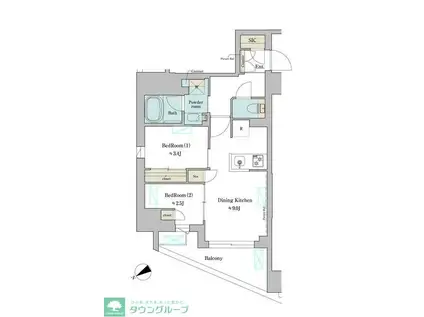 BRILLIA IST 門前仲町(2LDK/2階)の間取り写真