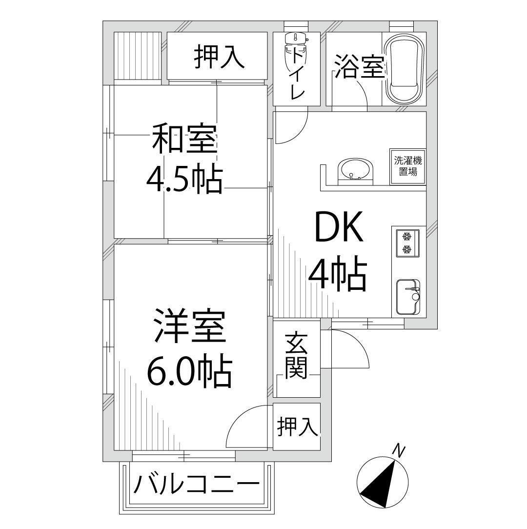 シティハイムハーモニックス(2DK/1階)の間取り写真