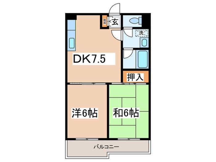 オークヴィラ(2DK/2階)の間取り写真