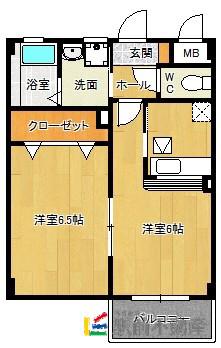 ブリッジハウスII(2K/2階)の間取り写真