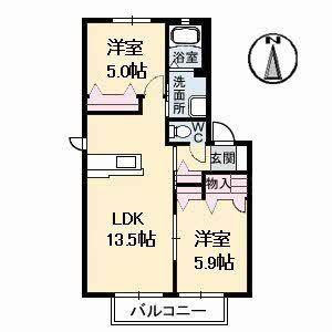 虹 A棟(2LDK/2階)の間取り写真