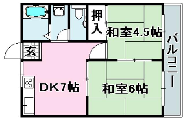 サンハイムツルノ(2DK/3階)の間取り写真