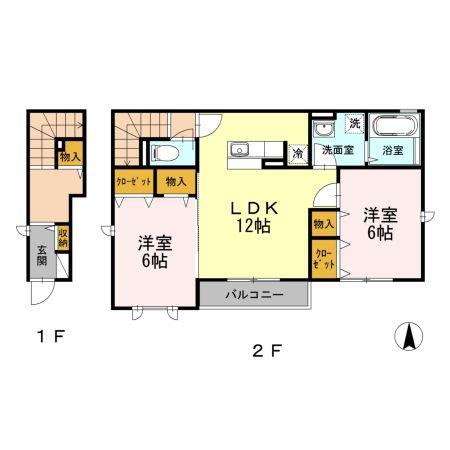 セレナ東海岸北A(2LDK/2階)の間取り写真