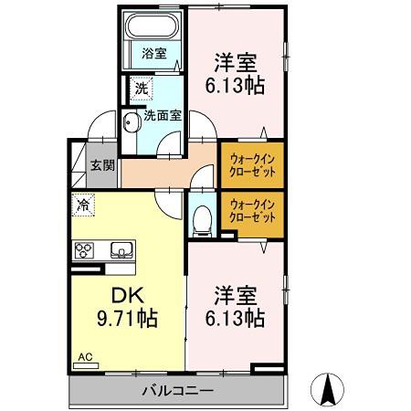 シャトレー(2DK/2階)の間取り写真