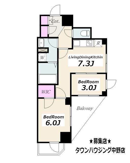 アジュールテラス中野新橋(2LDK/3階)の間取り写真