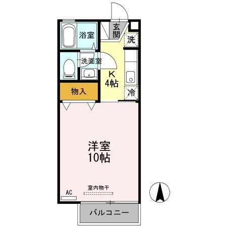 クレスト木太B棟(1K/2階)の間取り写真