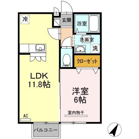 グランドヒルズ(1LDK/2階)の間取り写真
