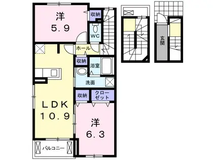 エスペランス・I(2LDK/3階)の間取り写真