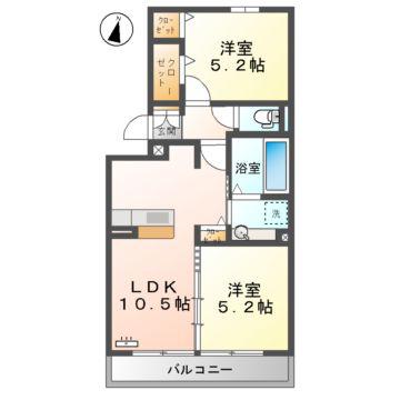 ウィルコート小郡給領町 D棟(2LDK/3階)の間取り写真