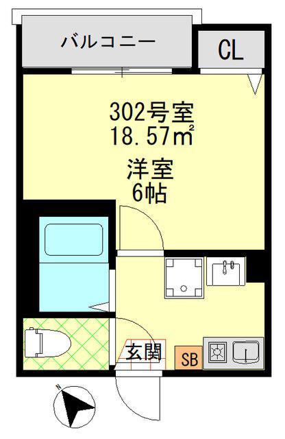 CASAR八王子(1K/3階)の間取り写真