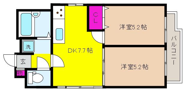 アルム西芦屋(2DK/3階)の間取り写真