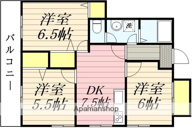 ピュアコートあさひヶ丘(3DK/1階)の間取り写真