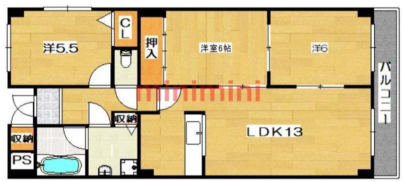 フェルザ南茨木(3LDK/2階)の間取り写真