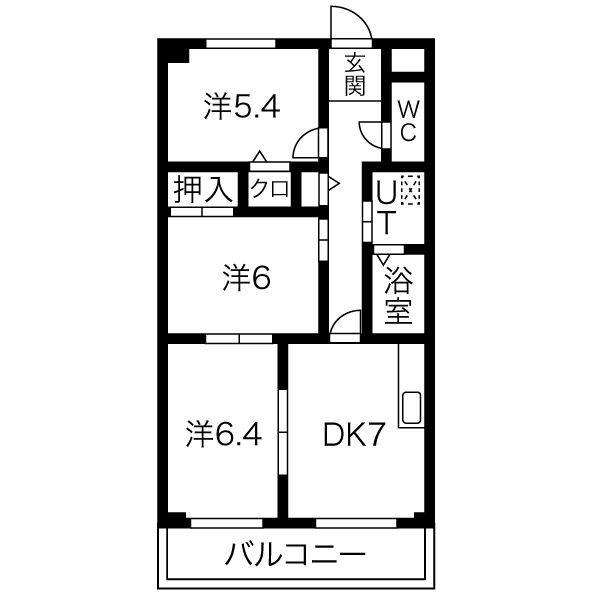 レイク アベニュー白鳥(3DK/2階)の間取り写真