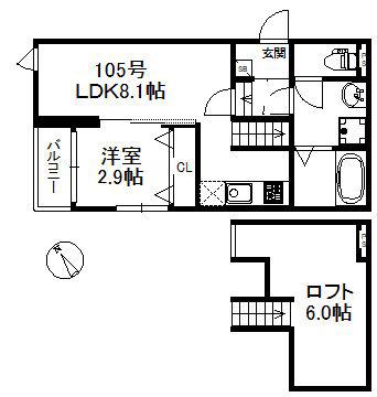 グランヒル九産大前 684(1LDK/1階)の間取り写真