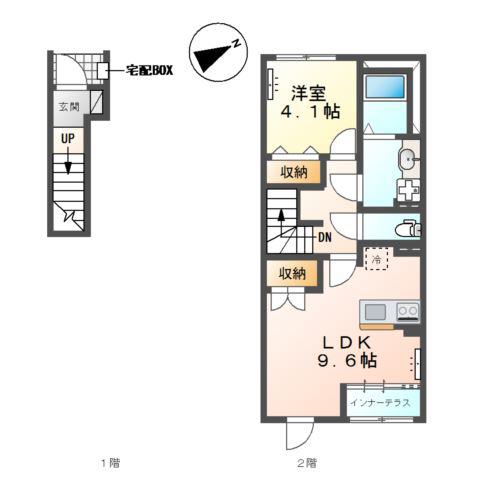 土浦市蓮河原新町 (1LDK/2階)の間取り写真