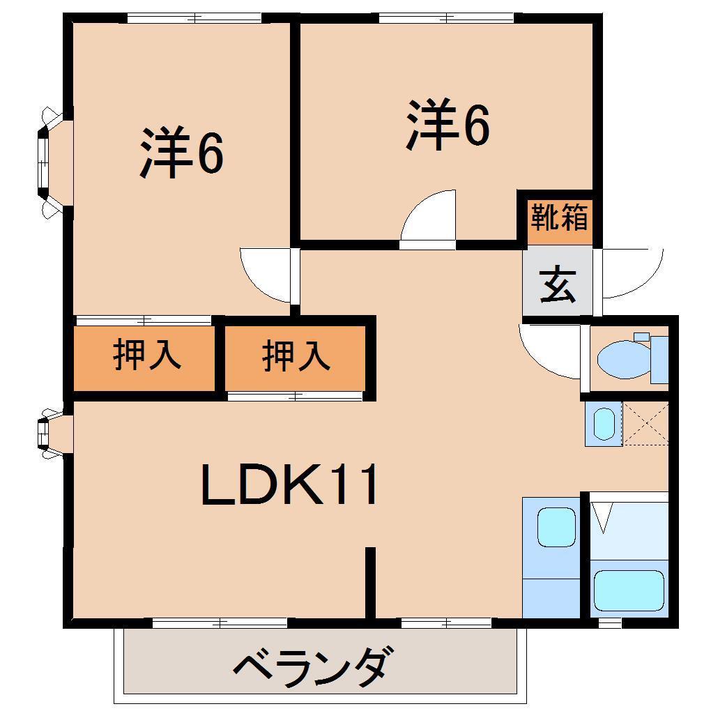 サンビレッジ笹谷A(2LDK/1階)の間取り写真