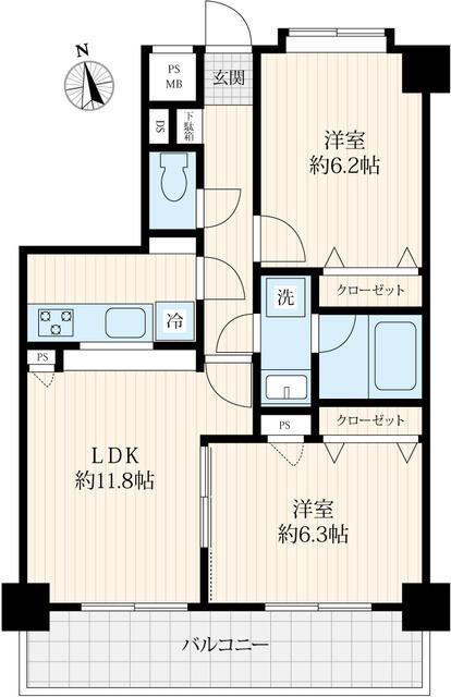 グランドヒルズ弐番館(2LDK/3階)の間取り写真