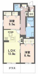 シャーメゾン渋川III(2LDK/1階)の間取り写真