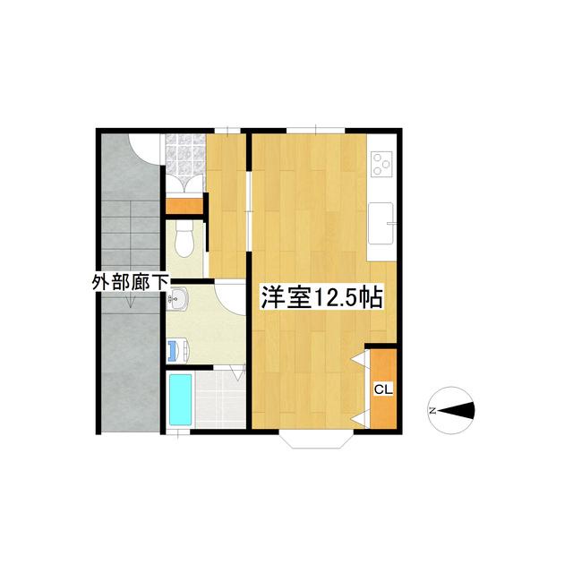 ひまわりハイツ(ワンルーム/2階)の間取り写真
