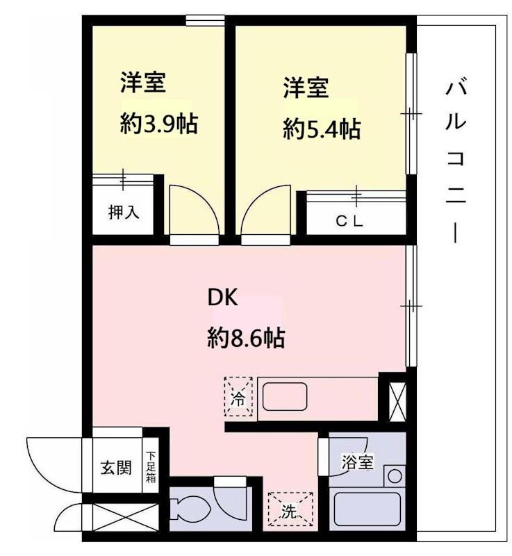 ハイム上祖師谷(2DK/2階)の間取り写真