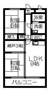 NO6山一ビル(2LDK/3階)の間取り写真