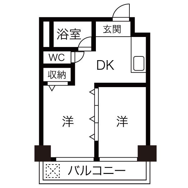 向陽ビル(2DK/10階)の間取り写真
