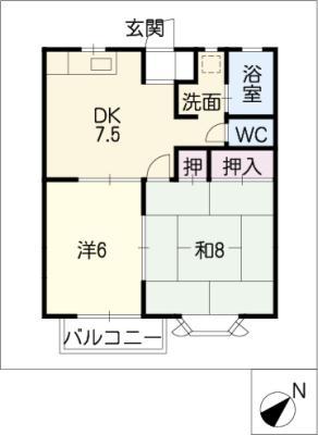 スカイコート(2DK/2階)の間取り写真