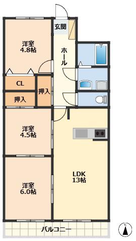 クレンツ海南(3LDK/4階)の間取り写真