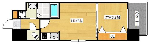 メイクス京橋川II(1LDK/9階)の間取り写真