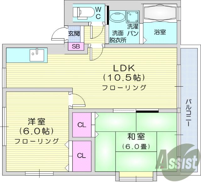 フラッツ鴻巣B棟(2LDK/1階)の間取り写真