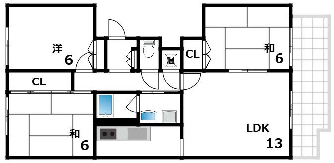 ハイツ芦屋(3LDK/3階)の間取り写真