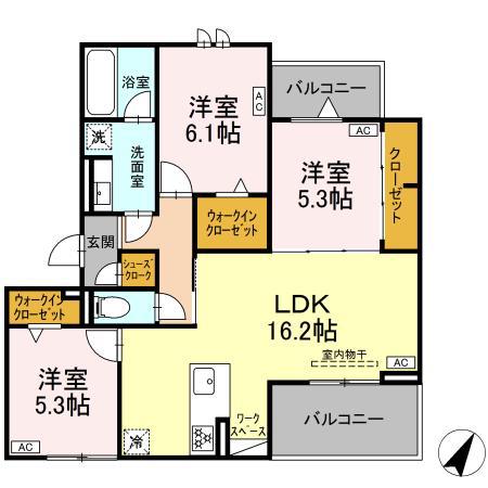 D-AVANCE 東脇(3LDK/2階)の間取り写真