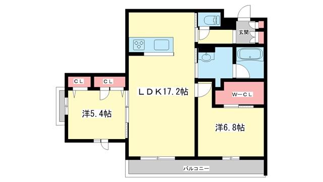 シャーメゾン オークルート五位堂(2LDK/2階)の間取り写真