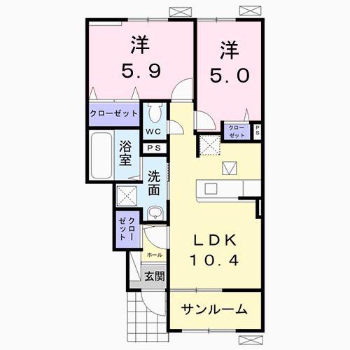 ファミールリュウガミ(2LDK/1階)の間取り写真