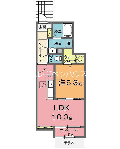 シャトンノアール鴻巣(1LDK/1階)の間取り写真