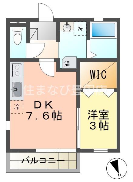 アインス三好丘A棟(1DK/2階)の間取り写真