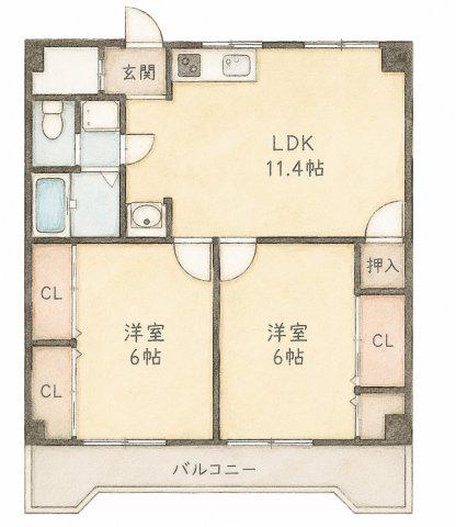アーバンコート庄内弐番館(2LDK/3階)の間取り写真