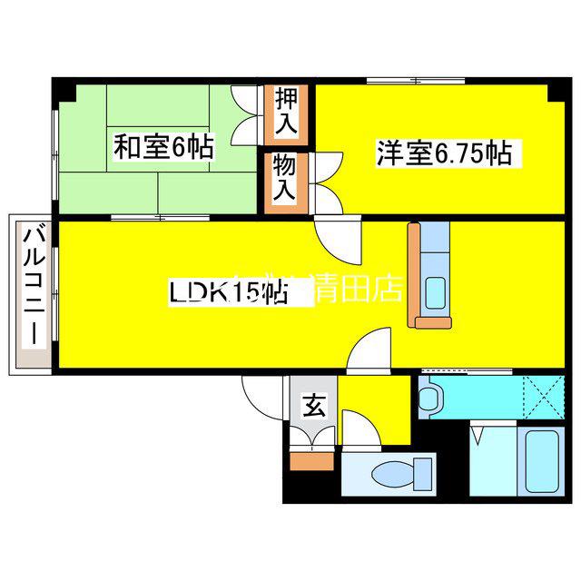カムヒル(2LDK/2階)の間取り写真